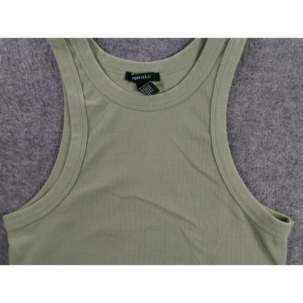 Forever 21 Tank Top Women Large Olive Green Ribbed Minimalist Chic Y2K Crop - Picture 2 of 8